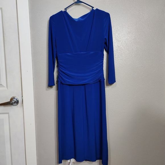 RALPH LAUREN Blue Long Sleeve Ruched Stretch Sheath Dress Size 10 Elegant - Picture 2 of 8